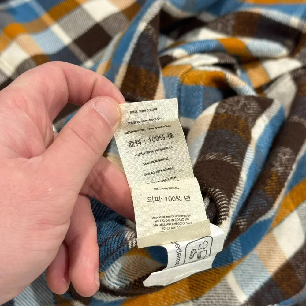 Filson Mens Vintage Flannel Work Shirt Brown Cream Ochre Blue Plaid Size M NWOT - Picture 10 of 10